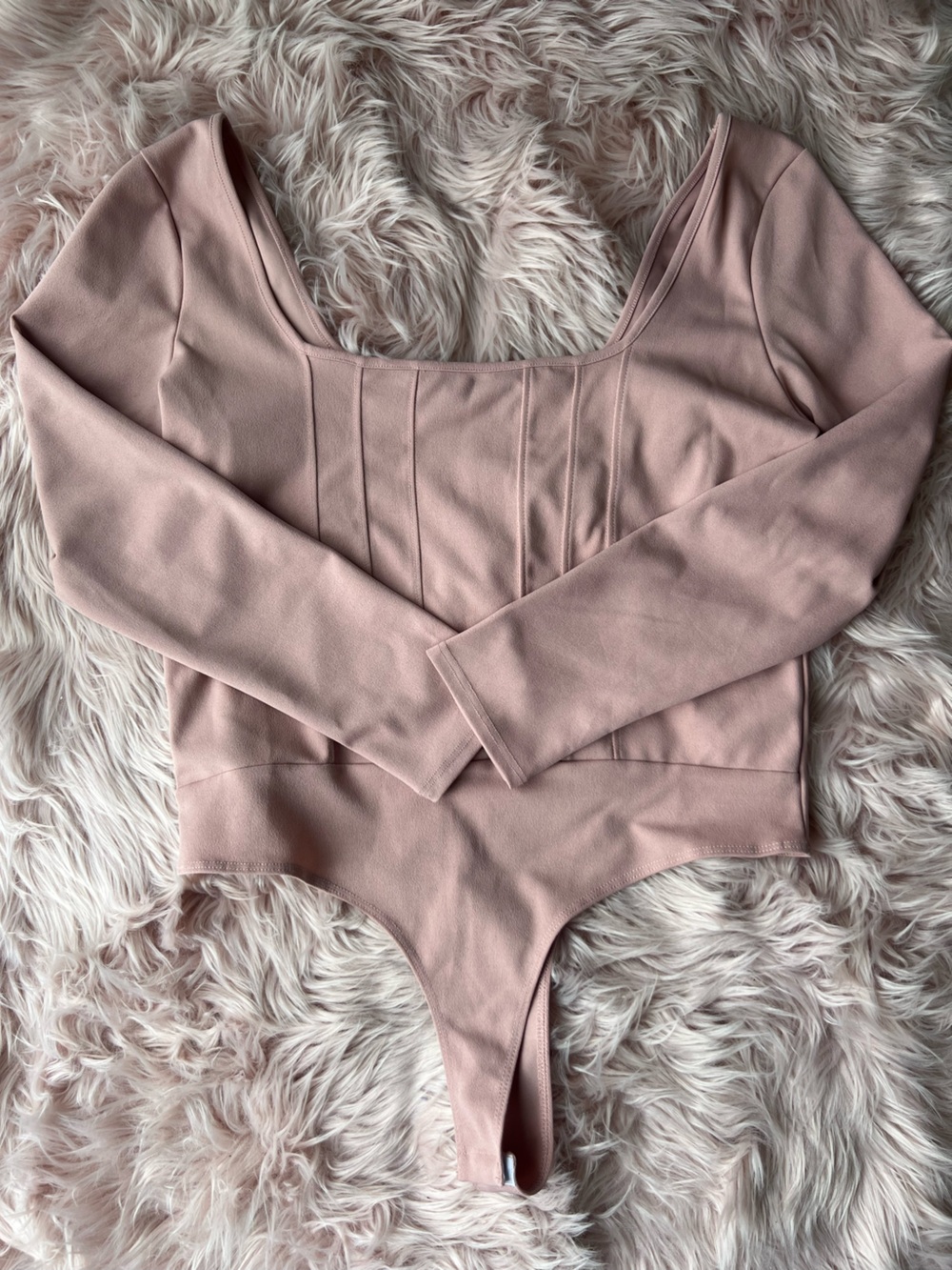 Missguided Dusky Pink Ribbed Long Sleeve Bodysuit